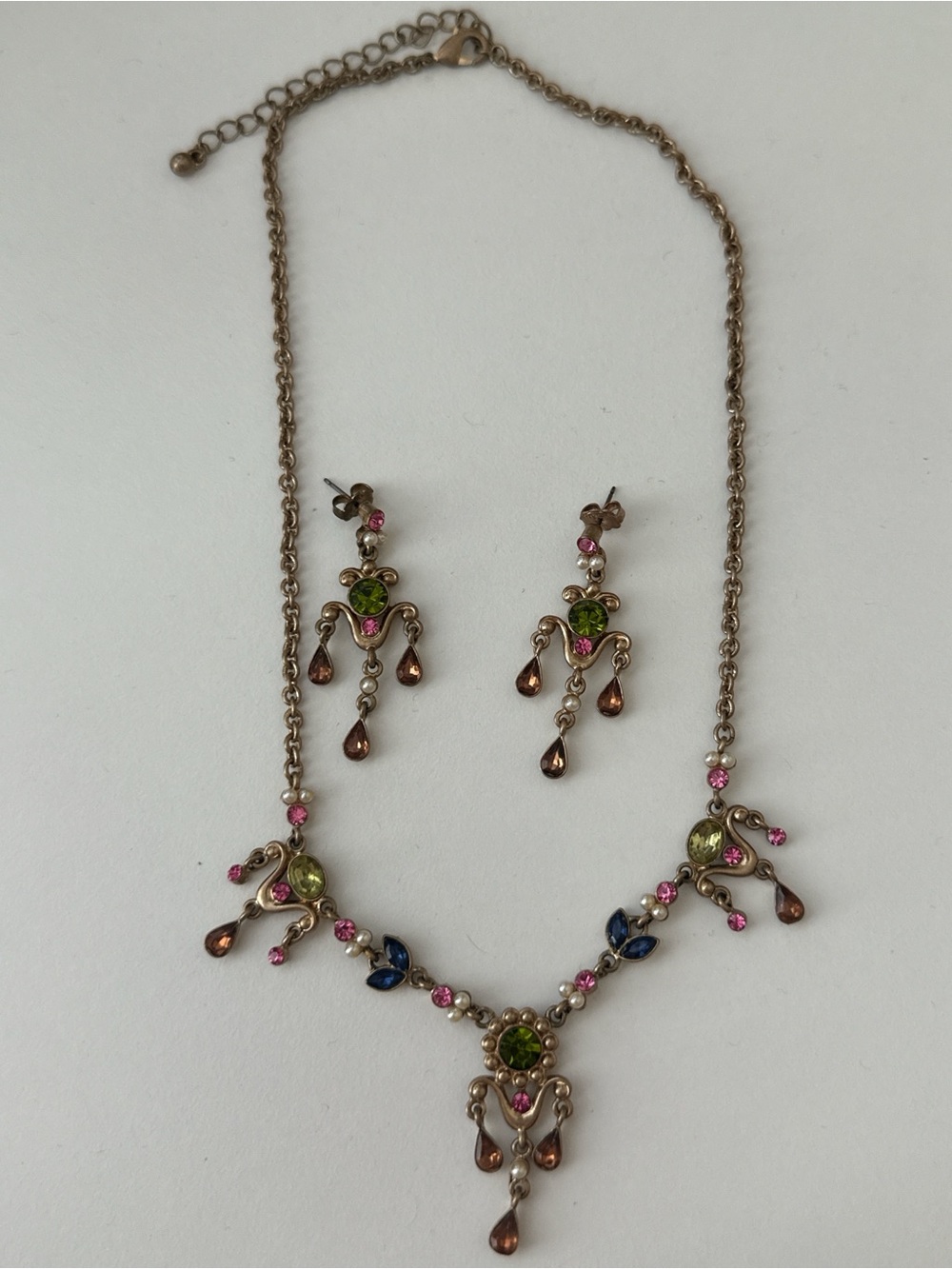 Avon Vintage-Inspired Multicolor Crystal Necklace and Earring Set